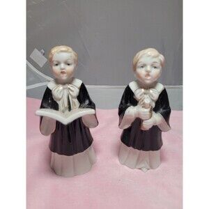 Vintage Ucagco Japan 2 Carolers Black Robes Christmas Porcelain 1950s